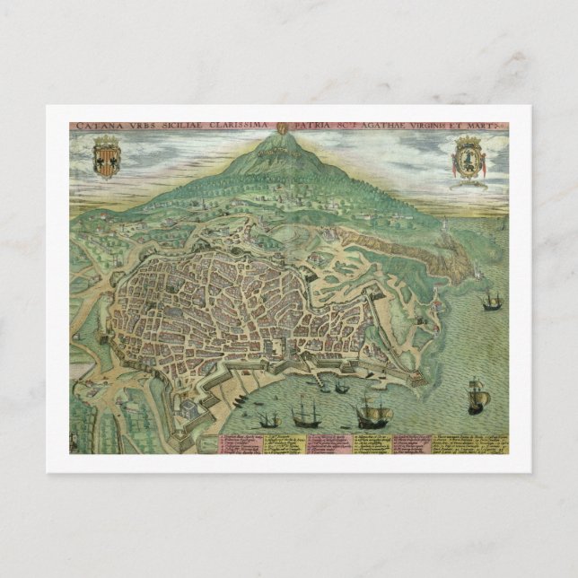 Carte de Catane, de 'Civitates Orbis Terrarum' par (Devant)