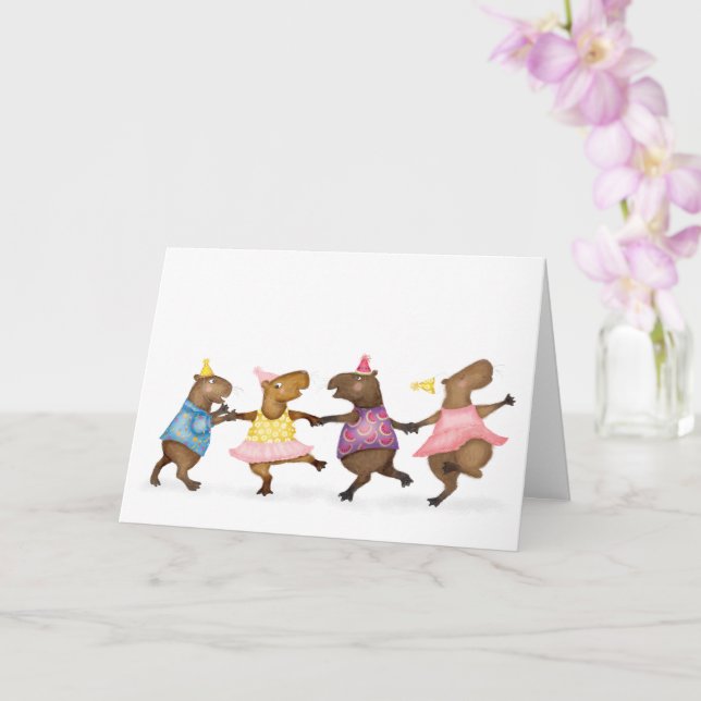 Carte de célébration de capybaras dansants mignons (Orchidée)