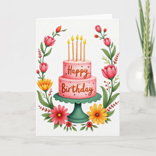 Carte de célébration de gâteau rose