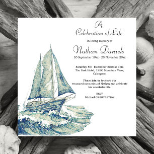 Carte de célébration de la vie de yacht bleu