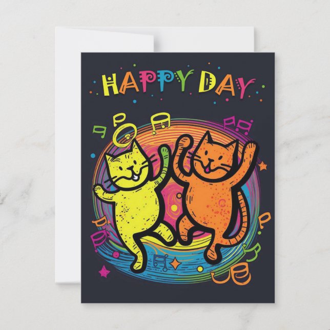 Carte de célébration du chat d'explosion de couleu (Devant)