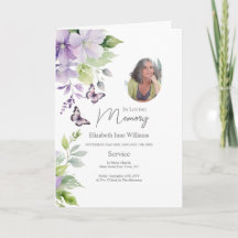 Carte de cérémonie funéraire florale violette avec