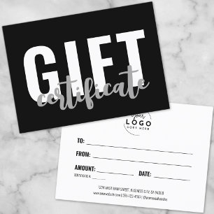 Carte de certificat cadeau d'entreprise noir écrit