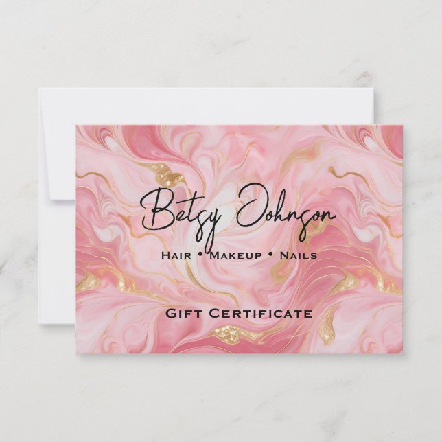 Carte de certificat-cadeau en or marbré rose (Devant)
