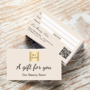 Carte de certificat cadeau qr logo beige