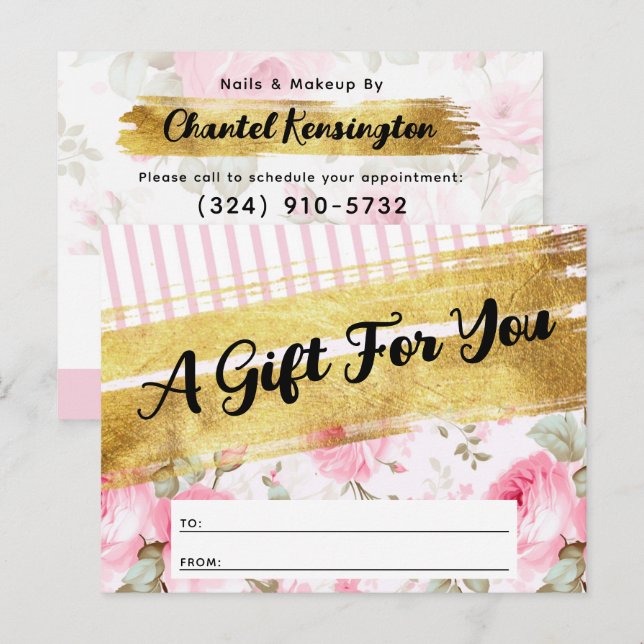 Carte de certificat cadeau Rose couleur rose pâle (Devant / Derrière)