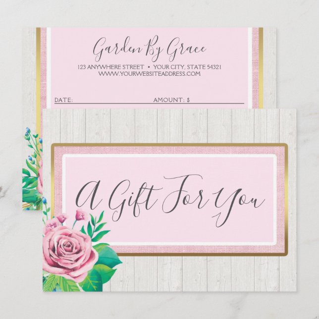 Carte de certificat-cadeau Rose Rustic Wood (Devant / Derrière)