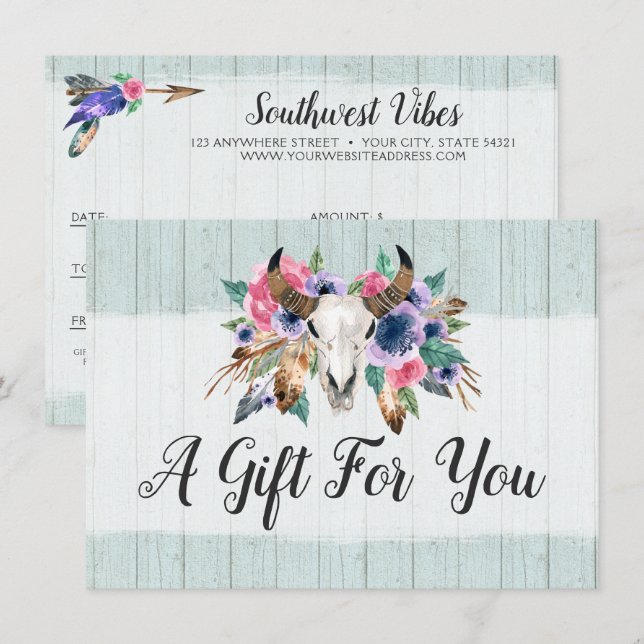 Carte de certificat-cadeau Rustique Floral Vache C (Devant / Derrière)