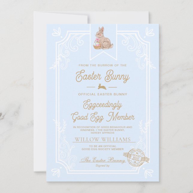 Carte de certificat de membre Blue Easter Good Egg (Devant)