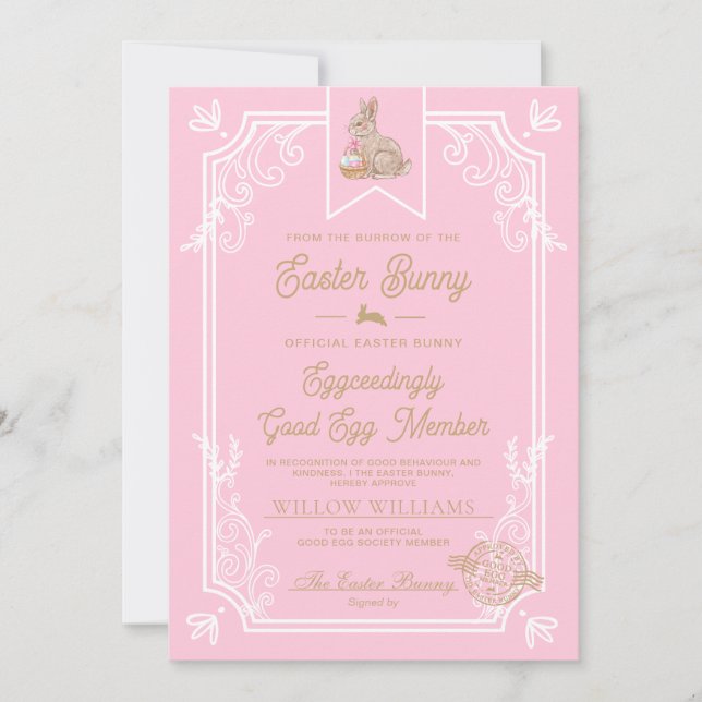 Carte de certificat de membre Pink Easter Good Egg (Devant)