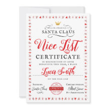 Carte de certificat de Noël Nice Liste