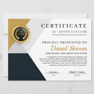 Carte de certificat élégante pour la fête des père