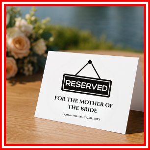 Carte de chaise réservée pour cérémonie de mariage