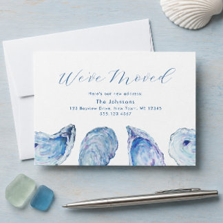 Carte de Changement d'Adresse Aquarelle Bleu Huîtr