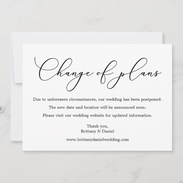 Carte De Changement De Plan Mariage De Calligraphi (Devant)