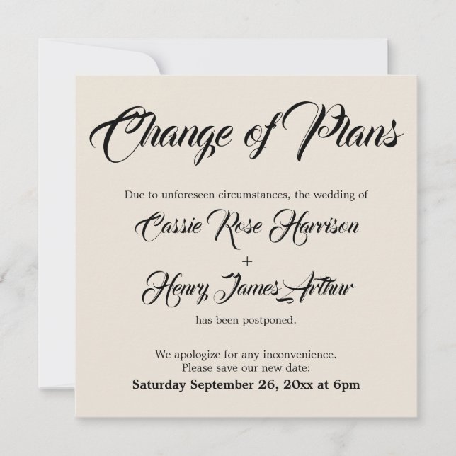 Carte de changement de plan Mariage reportée à la  (Devant)