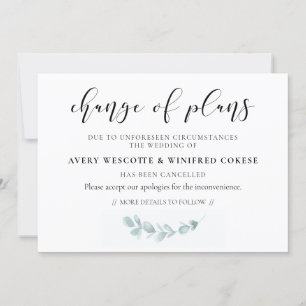 Carte de changement de plans de mariage à la peint