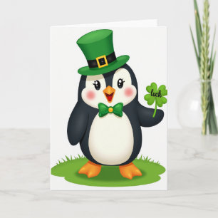 Carte de chapeau haut de pingouin vert Lucky