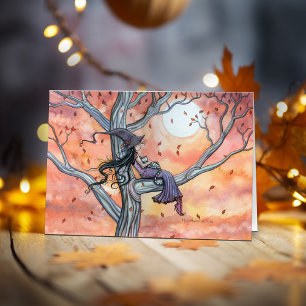 Carte de Chat de Sorcière d'Automne Halloween