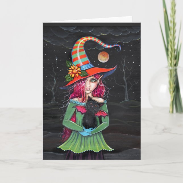 Carte de chat de sorcière de Halloween de "petites (Devant)