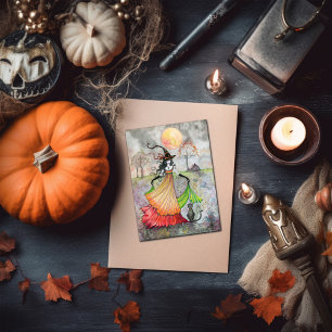 Carte de chat de sorcière d'Halloween Rêverie d'au