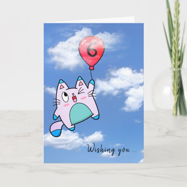 Carte de chat et de ballons pour le 6e anniversair (Devant)