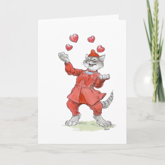Carte de chat jonglant pour la Saint-Valentin (Devant)