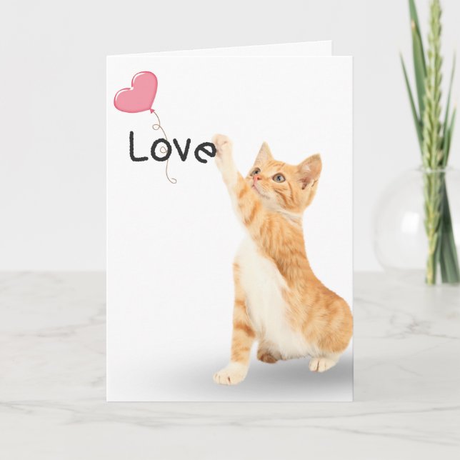 Carte de chat tabby d'amour avec ballon en forme d (Devant)