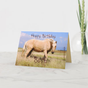 Carte de cheval de palomino de joyeux anniversaire