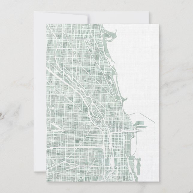carte de Chicago aquarelle bleu vert verre de mer (Devant)