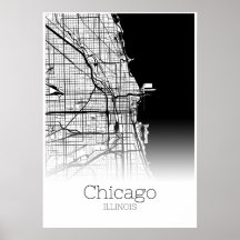 Carte de Chicago - Illinois IL - Poster de carte d