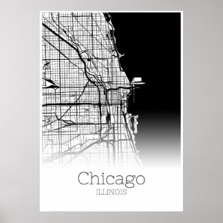 Carte de Chicago - Illinois IL - Poster de carte d