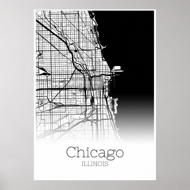 Carte de Chicago - Illinois IL - Poster de carte d (Devant)