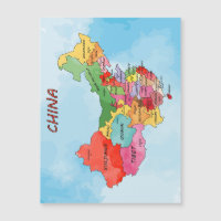 Carte de Chine aquarelle carte magnétique