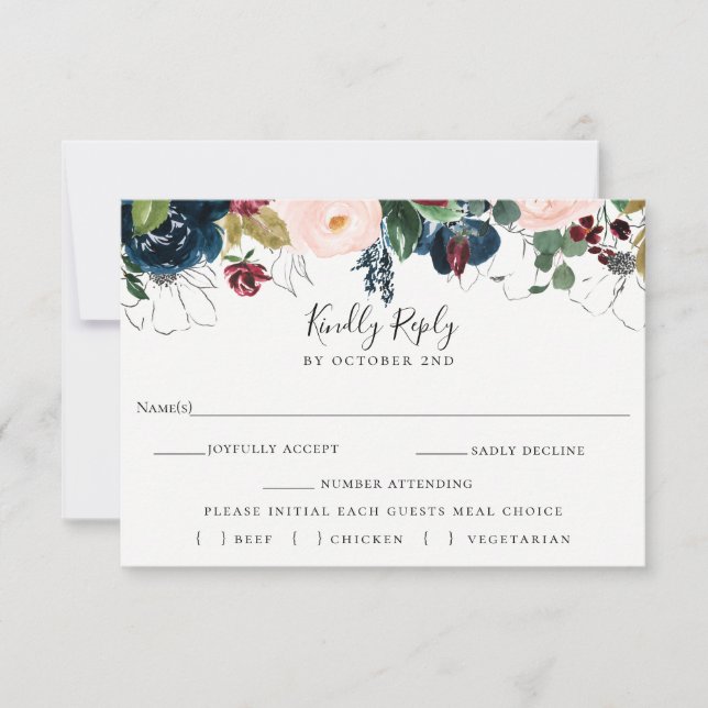 Carte de choix de repas RSVP de mariage Blush de l (Devant)