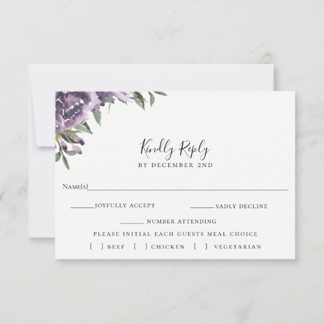Carte de choix de repas RSVP de mariage floral vio (Devant)