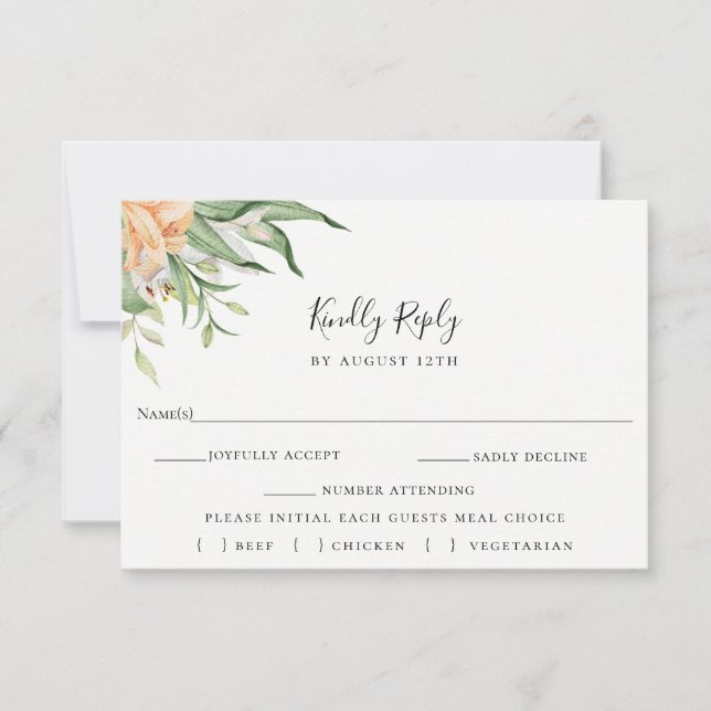 Carte de choix de repas RSVP de mariage végétal (Devant)