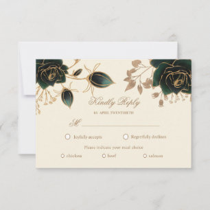 Carte de choix de repas RSVP Roses Aquarelle Or