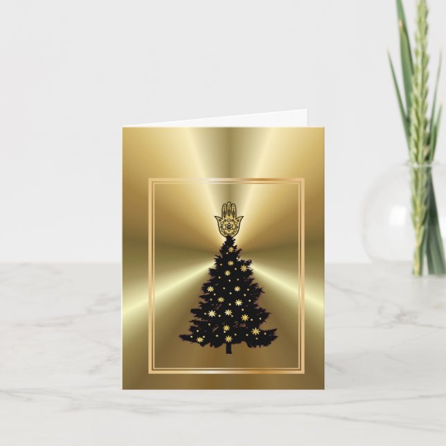 Carte de Chrismukkah Hamsa doré Arbre de Noël (Devant)