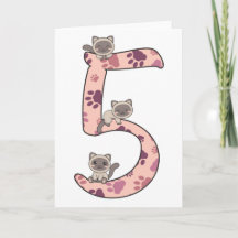 Carte de cinquième anniversaire de chat siamois po
