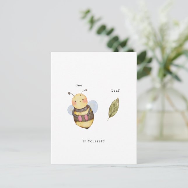 Carte de citation de feuille d'abeille mignonne Cr (Debout devant)
