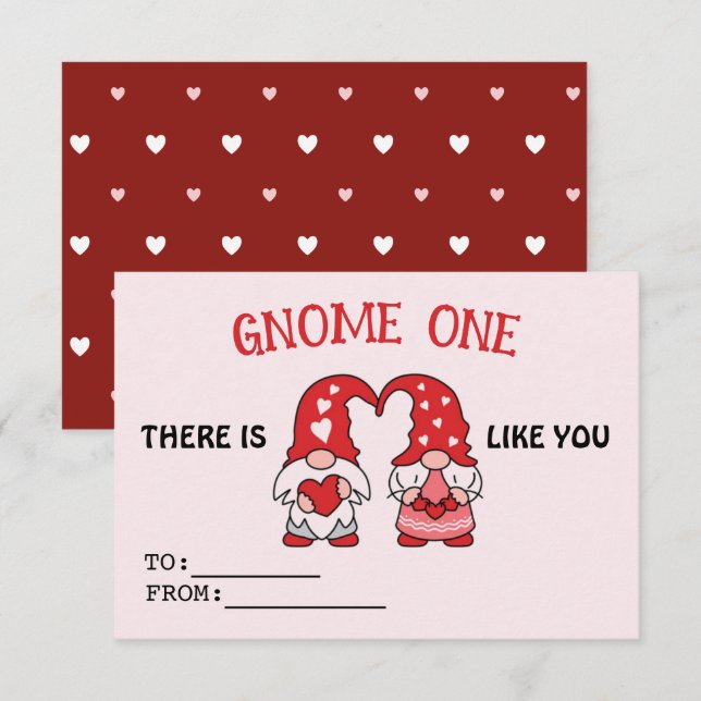 Carte de classe Gnome Cute de Valentine Coeurs rou (Devant / Derrière)