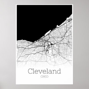 Carte de Cleveland - Ohio - Poster de la carte de 