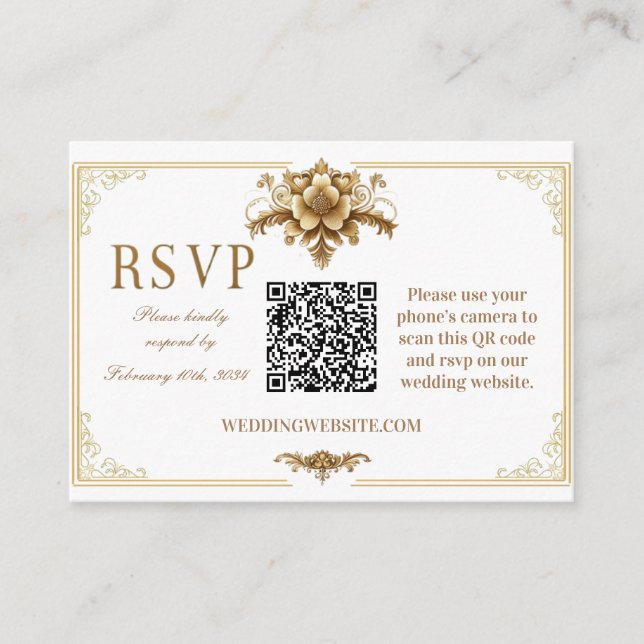 Carte de code RSVP QR royale dorée (Devant)