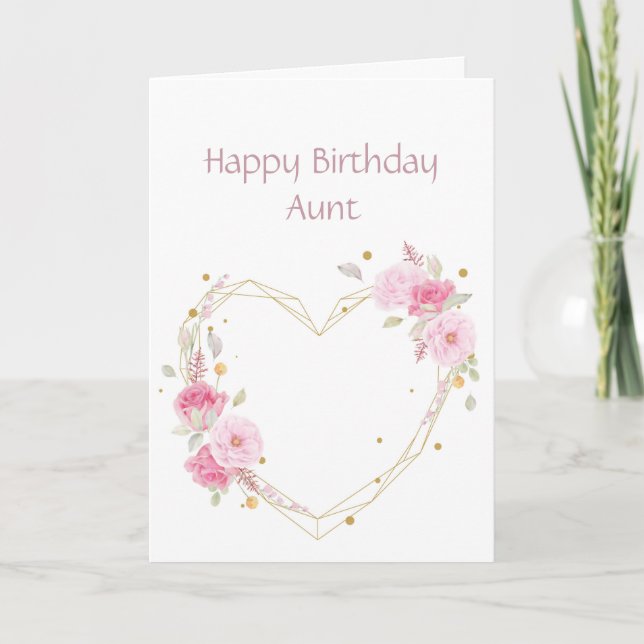 Carte de coeur à fleurs roses de la tante d'annive (Devant)