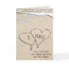 Carte de coeur de plage du 3e anniversaire