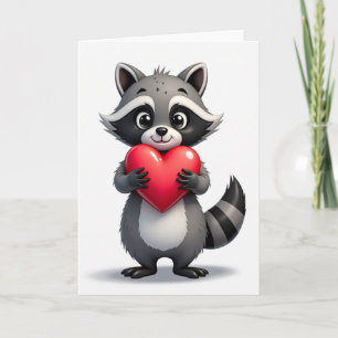 Carte de cœur de raton laveur mignon