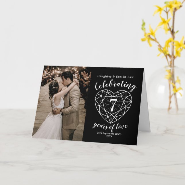 Carte de coeur noir 7e anniversaire du Mariage (Fleur jaune)