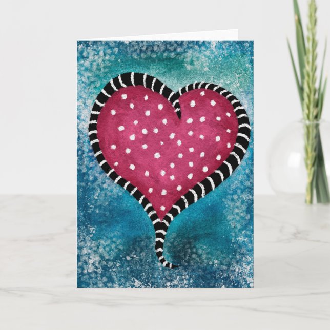 Carte de cœur rose bleu noir mignonne  (Devant)