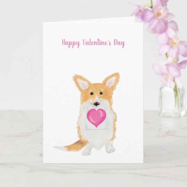 Carte de coeur rose corgi mignonne "Heureuse Saint (Orchidée)